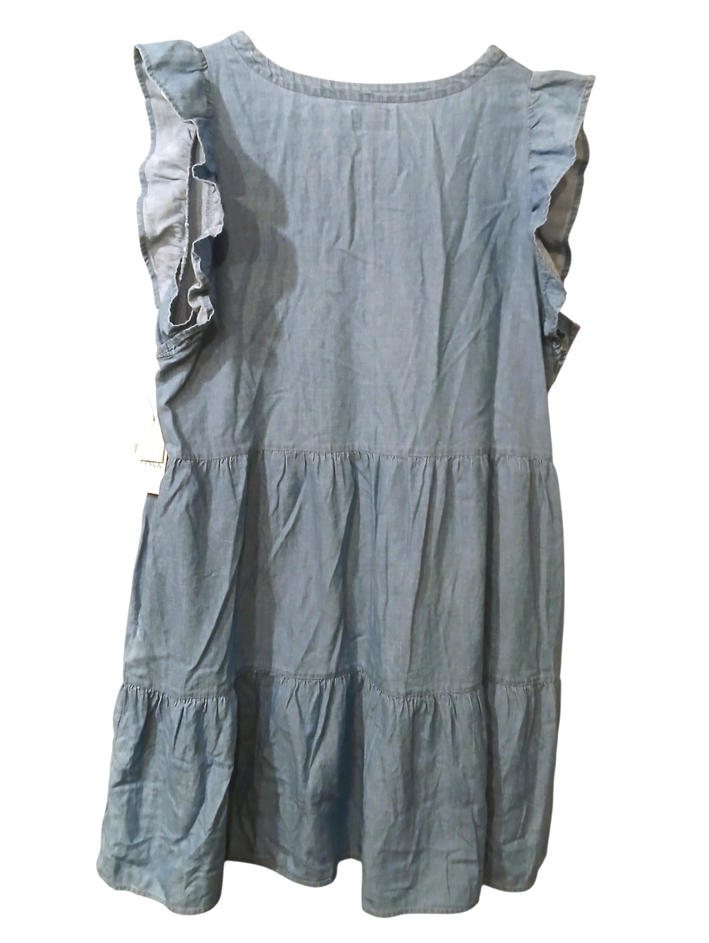 Time And Tru Light Blue Chambray  Tiered Dress with Ruffle Sleeves - Picture 4 of 11